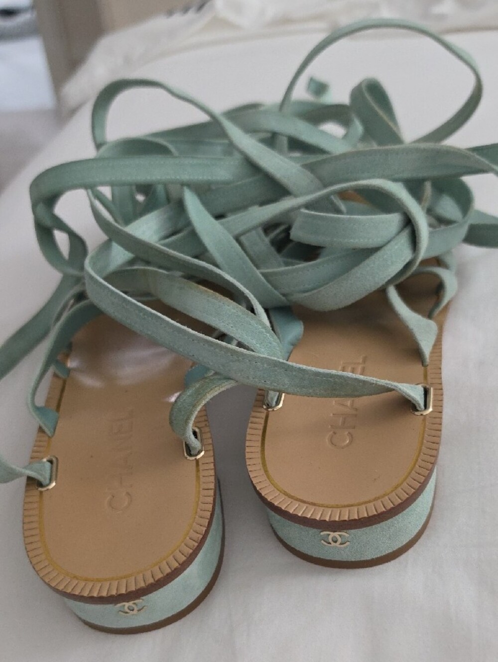 Authentic CHANEL Pale Green Lace-Up Gladiator Sandals. - Picture 3 of 8